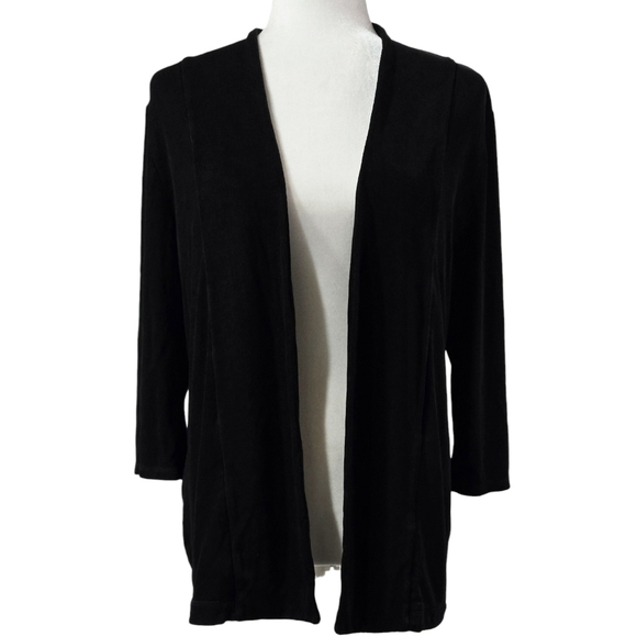 Chico's Travelers Black Open Front Slinky Knit Cardigan Pockets Capsule Stretch - Picture 1 of 8